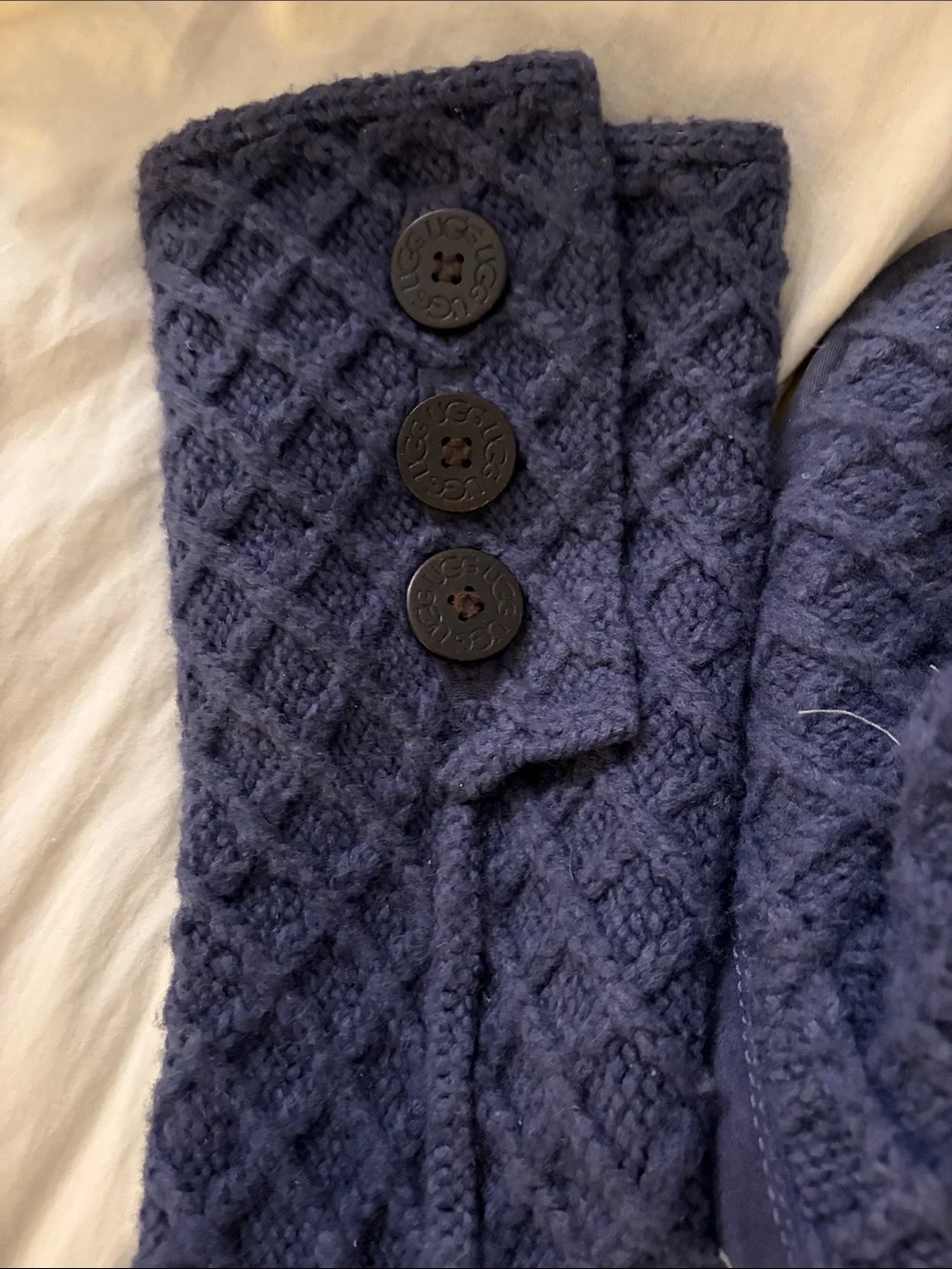 UGG Navy Knit Button-Accent Tall Boots